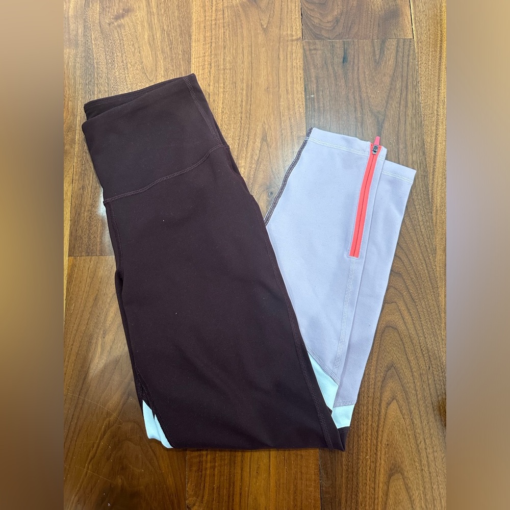 Brown and Gray Athletic Leggings with Stretchy Fit